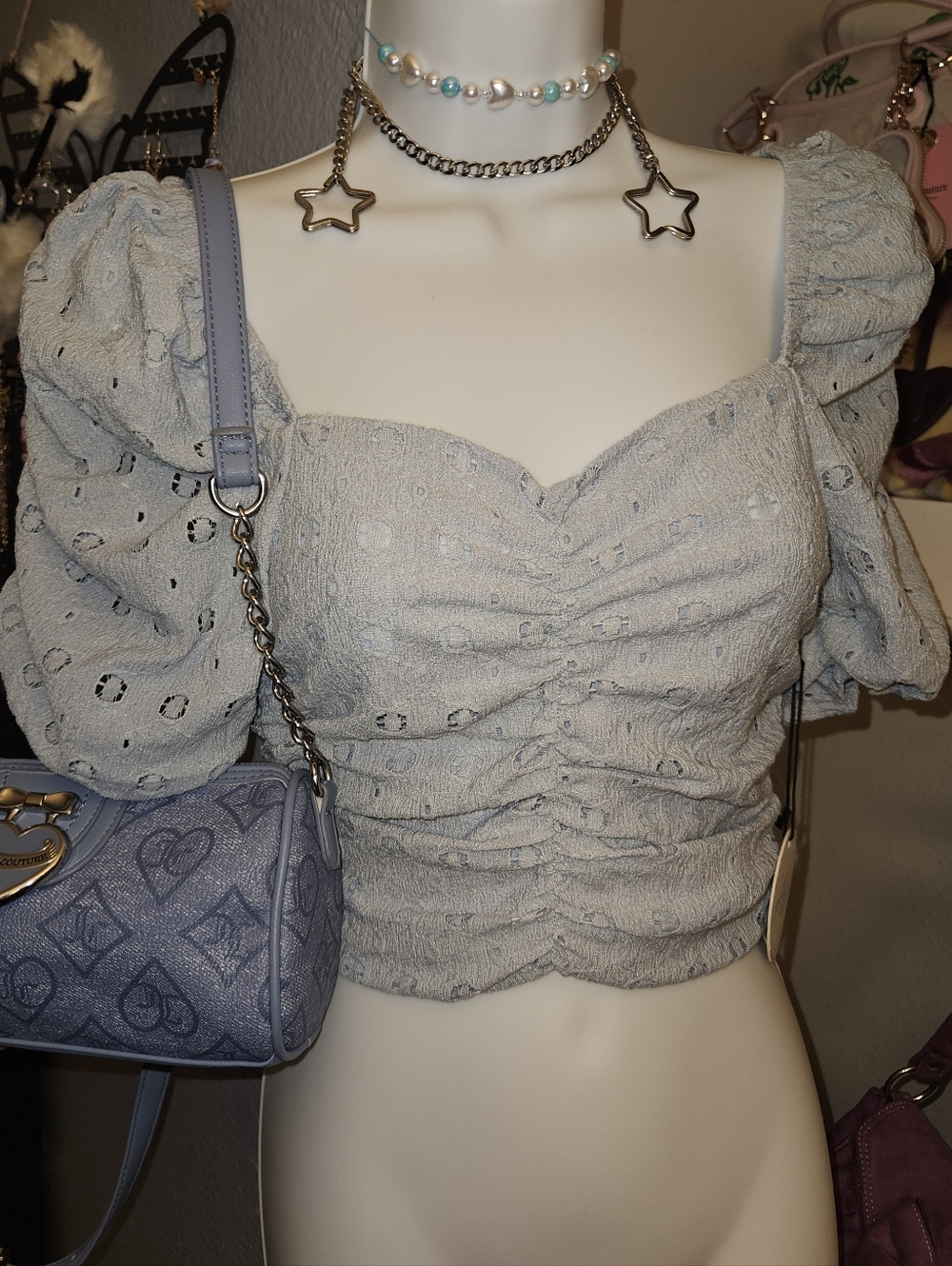 Milk & Honey Light Blue Puff Sleeve Blouse